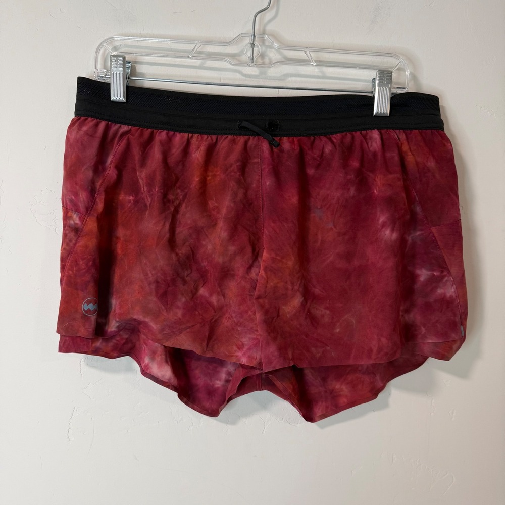 Janji Mens AFO Split Running Shorts Large Red Tie Dye 3" Inseam Liner Workout